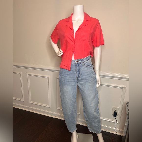 Women's Linen Short Sleeve Button Down Camp Shirt- A New Day, Pink - Picture 10 of 16